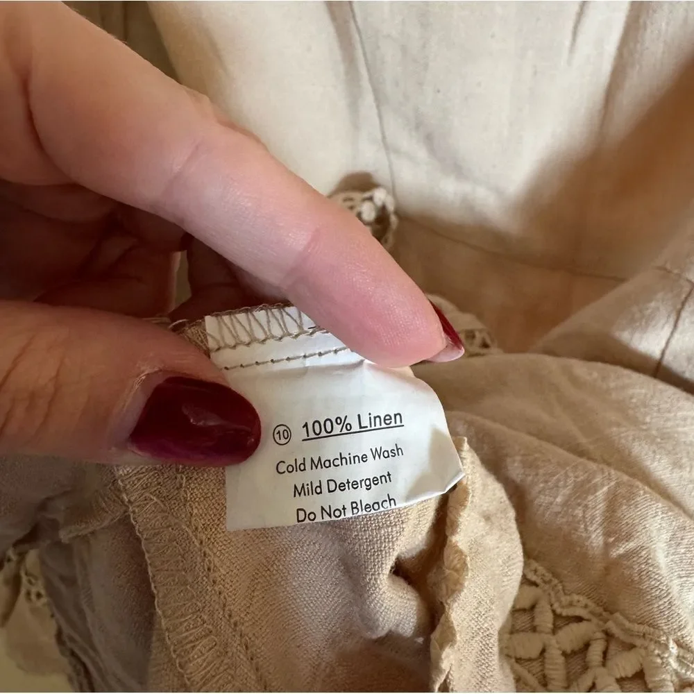 Hello Molly Follow My Lead Linen Mini Dress Sz Small‎ Beige Flare Sleeve NEW